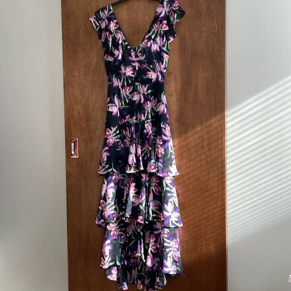chinese dress ladies Confte - Odette Ruffle Mock Neck Tiered Midi Engagement Photos Dress